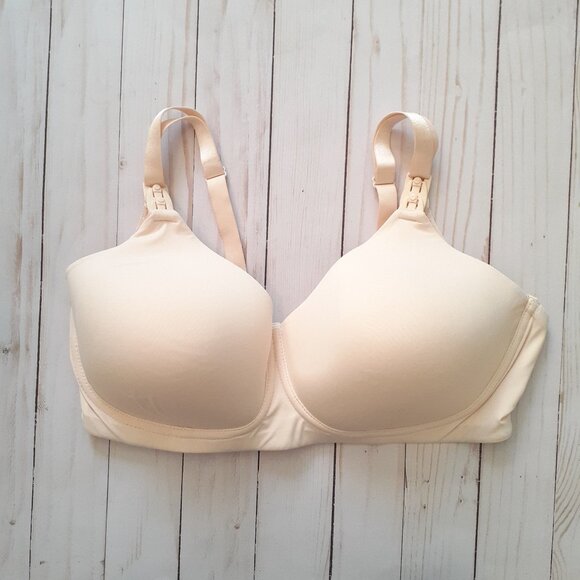 Simple Wishes SuperMom Fixed Padding Nursing & Pumping T-Shirt Bra Cream 38D - Picture 1 of 15